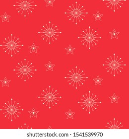 Snowflake seamless pattern. Vector red new year background repeat for gift paper wrap.