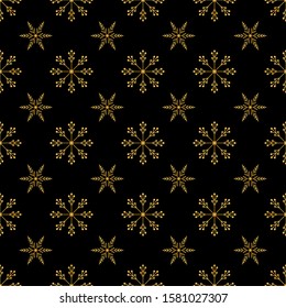 Snowflake seamless pattern. Vintage  black background. Christmas collection. Vector illustration
