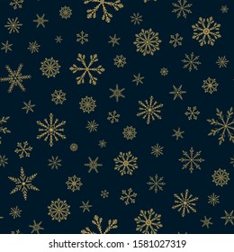 Snowflake seamless pattern. Vintage  black background. Christmas collection. Vector illustration