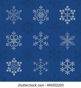 Snowflake seamless pattern. Vintage outline version. Vector illustration
