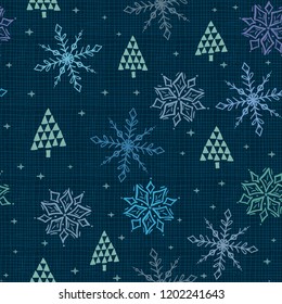 Snowflake seamless pattern. Vintage winter background. Christmas collection. Vector illustration