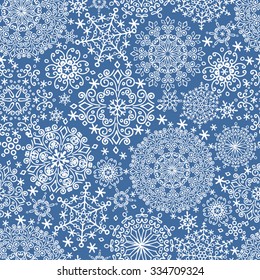 Snowflake seamless pattern,ornament background,Winter elements.Christmas,new year holiday lace decor.Round shape, crystal Vector.Vintage Wallpaper,Retro wrap,textile