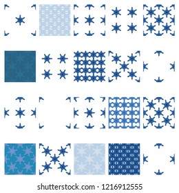 Snowflake Seamless simple textures set. Christmas endless backgrounds collection for your festive artistic design. EPS10 vector.