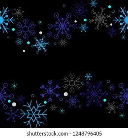 Snowflake seamless wavy line decorative vector illustration design.Beautiful blue and gray color crystal snow for decoration on web,banner,flyer,gift paper wrapping,frame.Merry christmas snow concept.