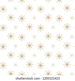 Snowflake seamless white and gold winter vector pattern.