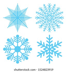 Snowflake set in blue color, festive ornaments with pattern for Christmas sale. Traditional winter object frozen crystal on white. Paper cut of Xmas flake decoration symbol for promotion card vector