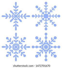 Snowflake set of blue isolated on white background. Winter design.