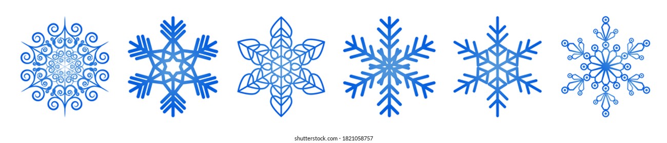 Snowflake set. Blue snowflakes on a isolated background. A set of snowflake icons. Collection Christmas snowflakes. Vector illustration.