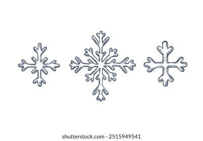 Floco de neve ajustado à mão desenhado Ilustração de vetor isolado. Brinquedo de árvore de Natal para cartaz de férias, aniversário ou esboço de festa para cartões de Ano Novo, saudação, feriado, convite. Coleção de estilos de gravação.