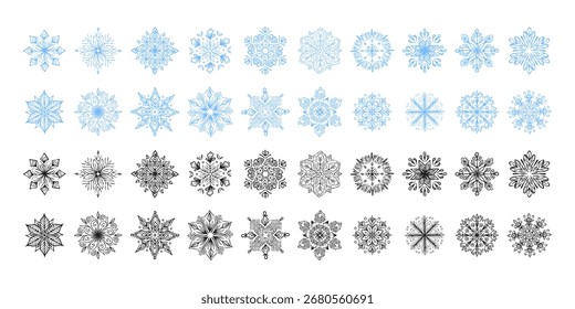 Copo de nieve. Conjunto de iconos de copo de nieve dibujados a mano