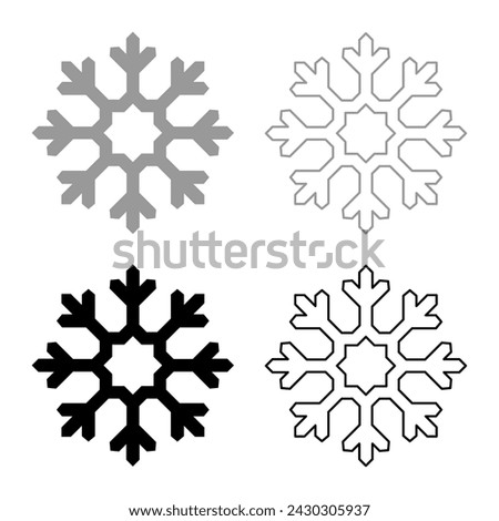 Snowflake set icon grey black color vector illustration image solid fill outline contour line thin flat style