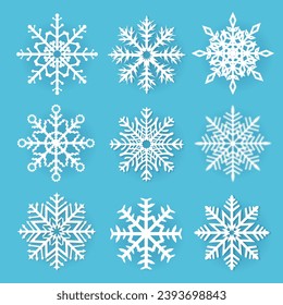 Snowflake Set Isolated Blue Background With Gradient Mesh, Vector Illustration