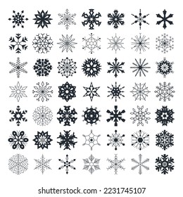 Snowflake set isolated on transparent background.