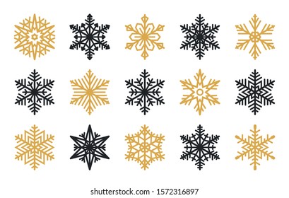 Snowflake set isolated on white background. Flat line icons for christmas and winter decoration. Vector illustration.