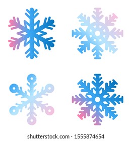 Copo de nieve en estilo moderno, Navidades, año Nuevo, símbolo de invierno. Vector conjunto copos de nieve de gradiente vibrante, icono sobre fondo blanco. Paquete de copos de nieve. Elementos de decoración de invierno. Ilustración vectorial. 