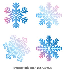 Snowflake set in modern style, Christmas, New Year, winter symbol. Vector set vibrant gradient snowflakes, icon on white background. Snowflakes pack. Winter decoration elements. Vector illustration. 