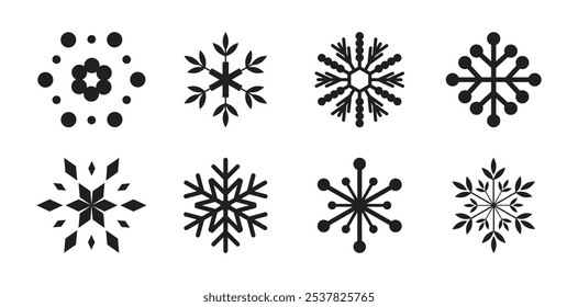 Snowflake set on isolated background. Isolated snowflake collection. Frost background. Christmas icon. Vector snowflakes black and white. Vector illustration of snowflakes of different shapes.