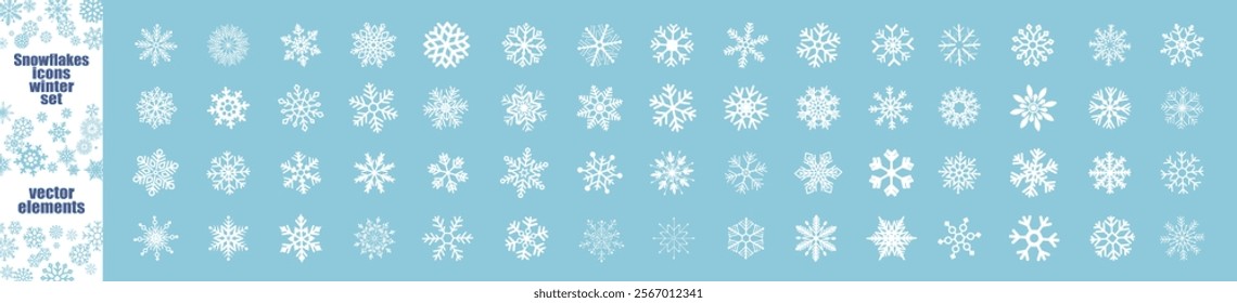 Snowflake set on isolated transparent background. Frost background. Christmas icon