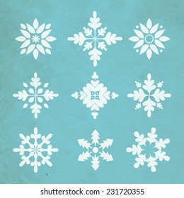 Snowflake set on retro background