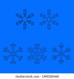 Snowflake set sign. Silhouette design snowflakes in blue background. Symbol of Christmas holiday season. Colorful template for prints, card, etc. Isolated graphic element. Flat vector illustration.