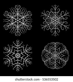 snowflake set vector silhouette symbol icon design. Beautiful illustration isolated on black background