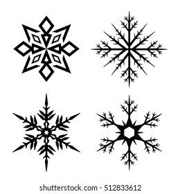 Snowflake set for winter design. Black  snowflakes on a white background. Vector icons set.