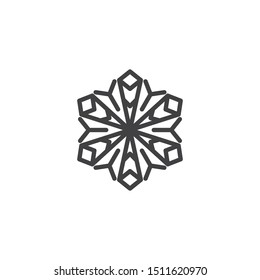 Snowflake shape line icon. linear style sign for mobile concept and web design. Christmas snowflake outline vector icon. Symbol, logo illustration. Vector graphics