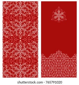 Snowflake shapes Christmas red vertical banners vector template. Winter holidays greeting cards.