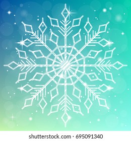 Snowflake shiny banner. Sparkling winter xmas snowflake on bright background. Vector illustration.