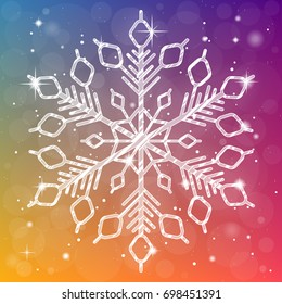 Snowflake shiny banner. Sparkling winter xmas snowflake on bright background. Vector illustration.