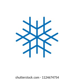 Snowflake sign. Blue Snowflake icon isolated on white background. Snow flake silhouette. Symbol of snow, holiday, cold weather, frost. Winter design element Vector illustration