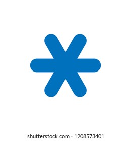 Snowflake sign. Blue Snowflake icon isolated on white background. Snow flake silhouette. Symbol of snow, holiday, cold weather, frost. Winter design element Vector illustration