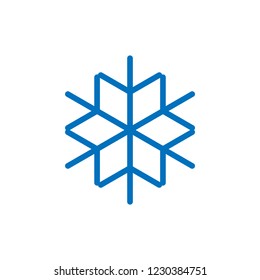 Snowflake sign. Blue Snowflake icon isolated on white background. Snow flake silhouette. Symbol of snow, holiday, cold weather, frost. Winter design element Vector illustration