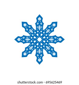 Snowflake sign. Blue Snowflake icon isolated on white background. Snow flake silhouette. Symbol of snow, holiday, cold weather, frost. Winter design element Vector illustration