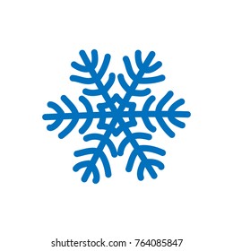 Snowflake sign. Blue Snowflake icon isolated on white background. Snow flake silhouette. Symbol of snow, holiday, cold weather, frost. Winter design element Vector illustration