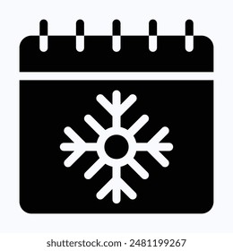Snowflake Sign Calendar Icon. Vector Winter Calendar Icon. Isolated Silhouette Vector Icon.
