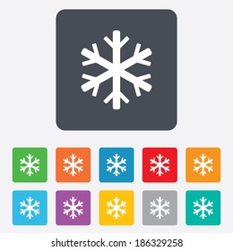 Snowflake sign icon. Air conditioning symbol. Rounded squares 11 buttons. Vector