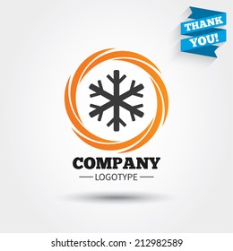 Snowflake sign icon. Air conditioning symbol. Business abstract circle logo. Logotype with Thank you ribbon. Vector