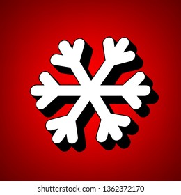 Snowflake sign illustration. Vector. Perspective view of white icon with black outline at reddish background.