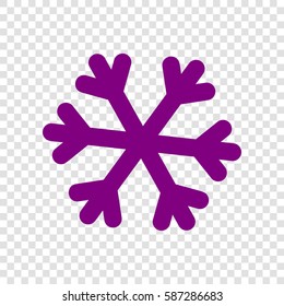 Snowflake sign illustration. Vector. Purple icon on transparent background.