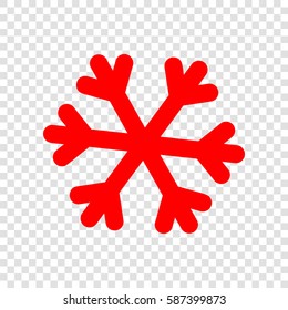 Snowflake sign illustration. Vector. Red icon on transparent background.