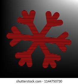 Snowflake sign illustration. Vector. Striped red and black icon at gradient blackish background. Zebra.