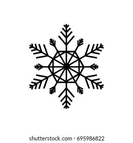 Snowflake sign. Snow flake icon. Silhouette design black snowflake on white background. Symbol of winter, decoration and Christmas holiday season. Isolated graphic element. Flat vector illustration