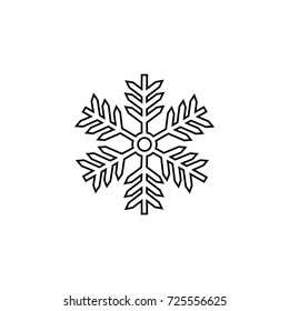 Snowflake sign. Snow flake icon. Silhouette design black snowflake on white background. Monochrome template for prints, textiles, card, label. Isolated graphic element. Flat vector illustration