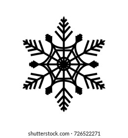 Snowflake sign. Snow flake icon. Silhouette design black mark on white background. Monochrome template for prints, textiles, card, label. Isolated graphic element. Flat vector illustration