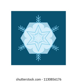 Snowflake sign in square on white background. Symbol of Christmas holiday season. Colorful template for prints, card. Isolated graphic element. Design element. Flat vector illustration