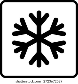 Un icono de señalización de copo de nieve que indica la temperatura fría, las condiciones congeladas o los requisitos de refrigeración. Diseño plano simple, aislado en un fondo blanco. Vector editable adecuado para etiquetas de almacenamiento en frío, embalaje de congelador, advertencias climáticas, logística y uso de impresión.