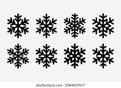 Snowflake Silhouette Icon Set. Elegant Snowflake Icon Pack. Clean Snowflake Symbol Set. Simple Snowflake Silhouettes.