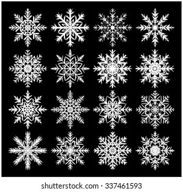 Snowflake silhouette icon, symbol, design. Winter, christmas vector illustration isolated on the black background.