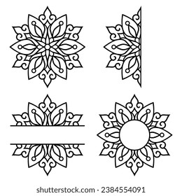 Snowflake silhouette monogram paper cut. Vector set templates. Winter symbol paper,laser cutting or sublimation. Christmas ornaments for holidays. Flat style. Isolated on white background.